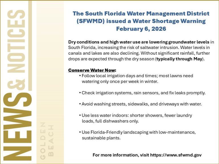 News & Notices – SFWMD Water Shortage Warning 2-6-26